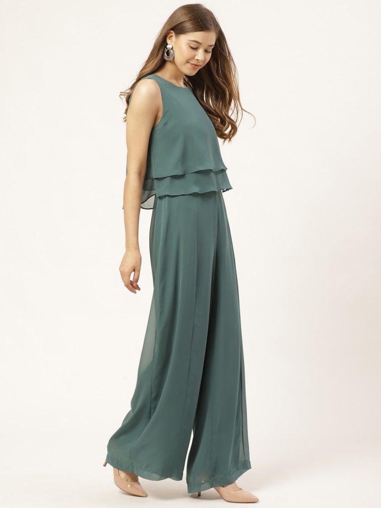 Green Solid Layered Basic Jumpsuit3