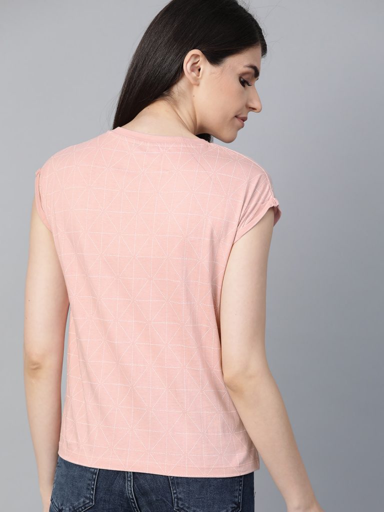 Women Pink & White Printed Round Neck T-shirt2