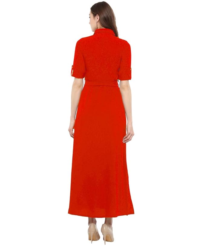 Red Women’s Shirt Maxi Dress