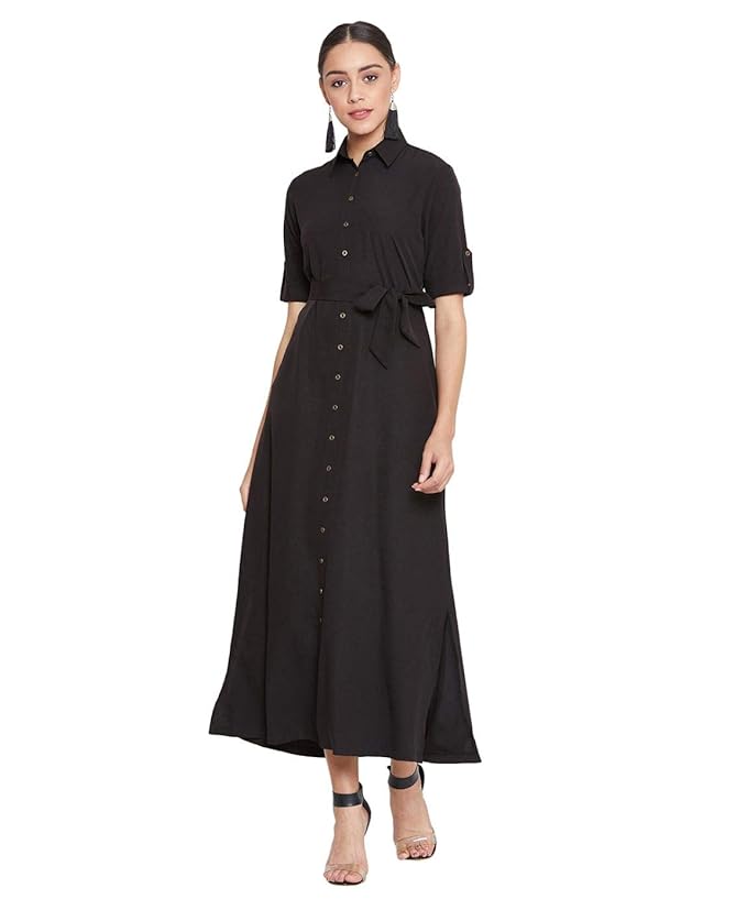 Black Shirt Maxi Dress for Women